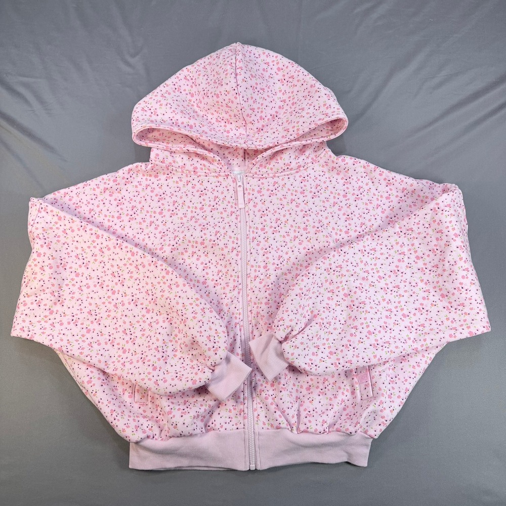 Blogilates Womens S Pink Floral Cotton Blend Zip Up Oversized Fleece Hoodie